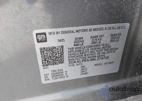 2021 GMC Terrain Fwd Slt из США, поврежденный, VIN 3GKALPEV4ML374715